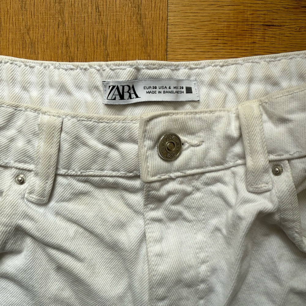 Zara White Jean Shorts Distressed High-Waisted - Picture 2 of 5